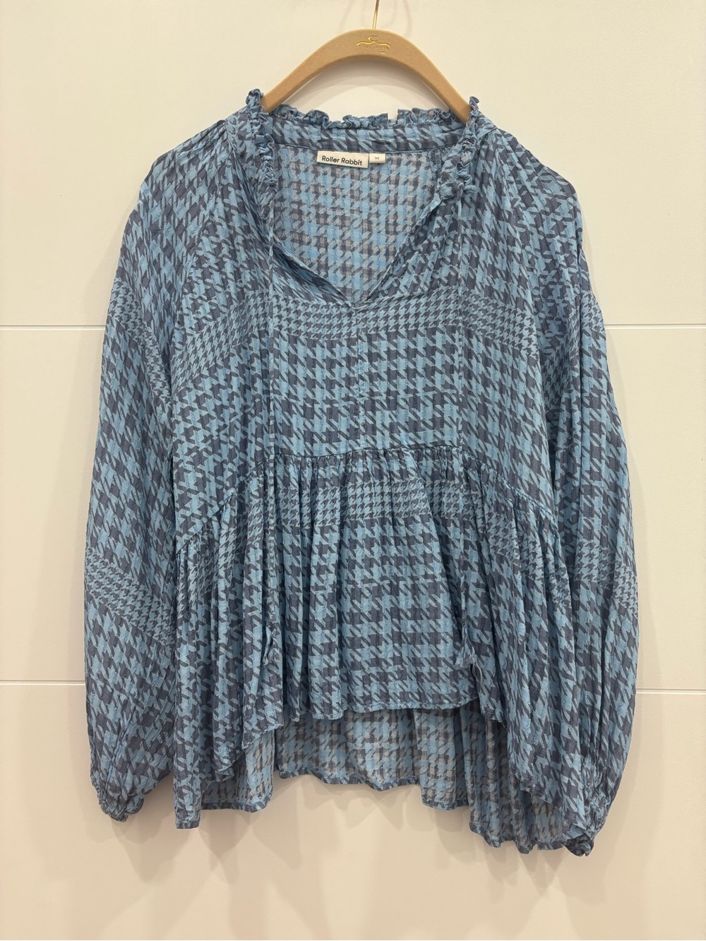 Roller Rabbit Light Blue Houndstooth Blouse